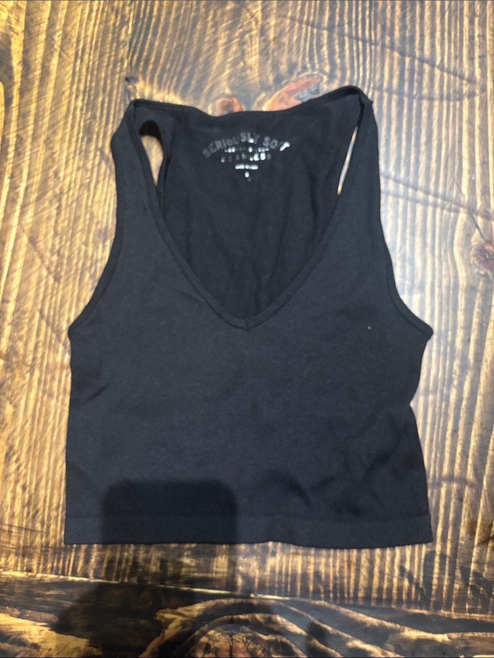 Aeropostale Black Ribbed V-Neck Cropped Tank